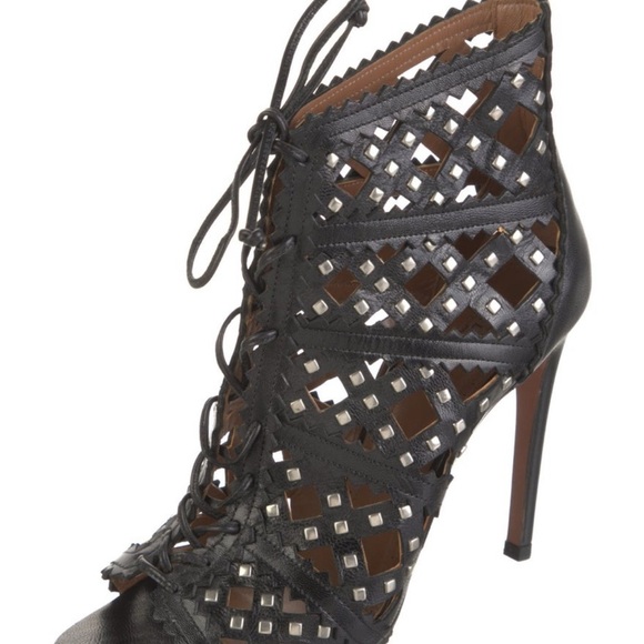 ALAÏA Black Studded Laser-Cut Lace-Up Heels | Size 36.5 (US 6.5) | Stiletto Heel - Picture 2 of 5